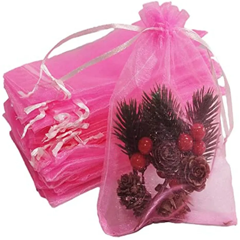 100 sztuk / partia Biżuteria Sznurek Organza Torba Wouch Wedding Favor Prezent Torby Pakiet Dla Bożego Narodzenia Baby Shower