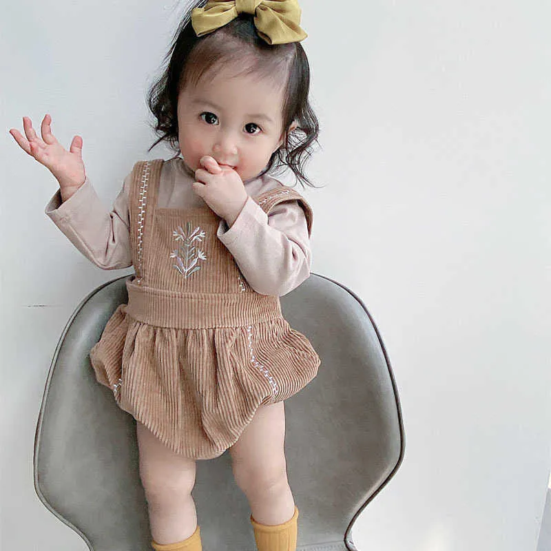 Tutina corta da bambina coreana ricamata in generale con maglietta per abbigliamento primaverile per bambini 210529
