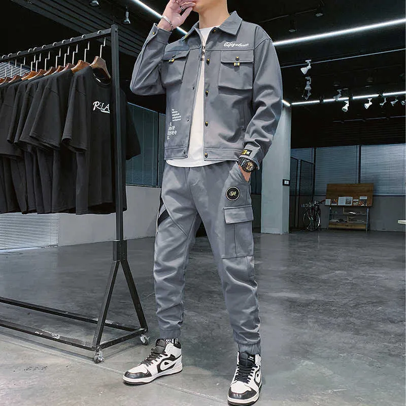 2021 neue Männer Frühling Herbst Casual Zwei Stück Set Jacke und Hosen Set Herren Mode Sweatsuit Koreanische Stil Streetwear Sport anzug Y0831