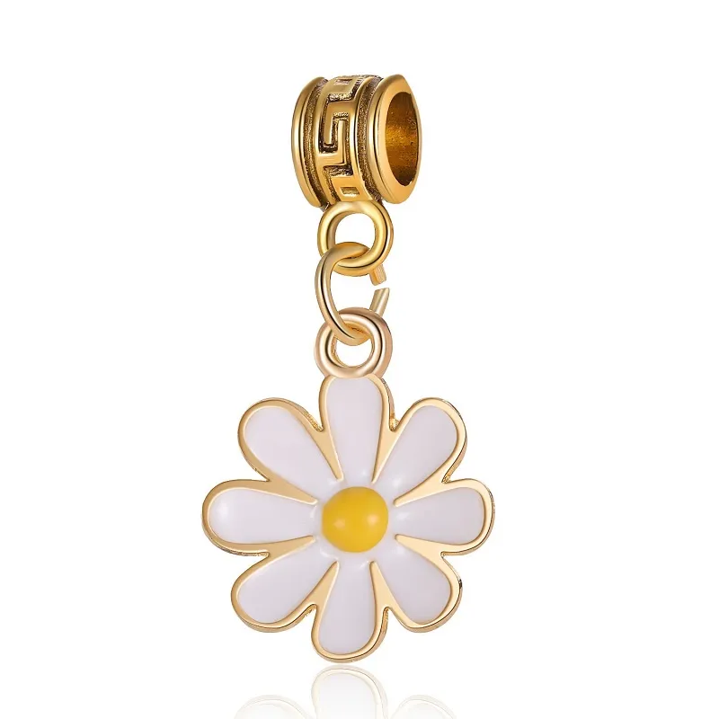 Pandora Gümüş Bilezik Uyar 30 adet Altın Kaplama Papatya Çiçek Emaye Dangle Boncuk Charms Avrupa Yılan Charm Zincir Moda DIY Takı Toptan