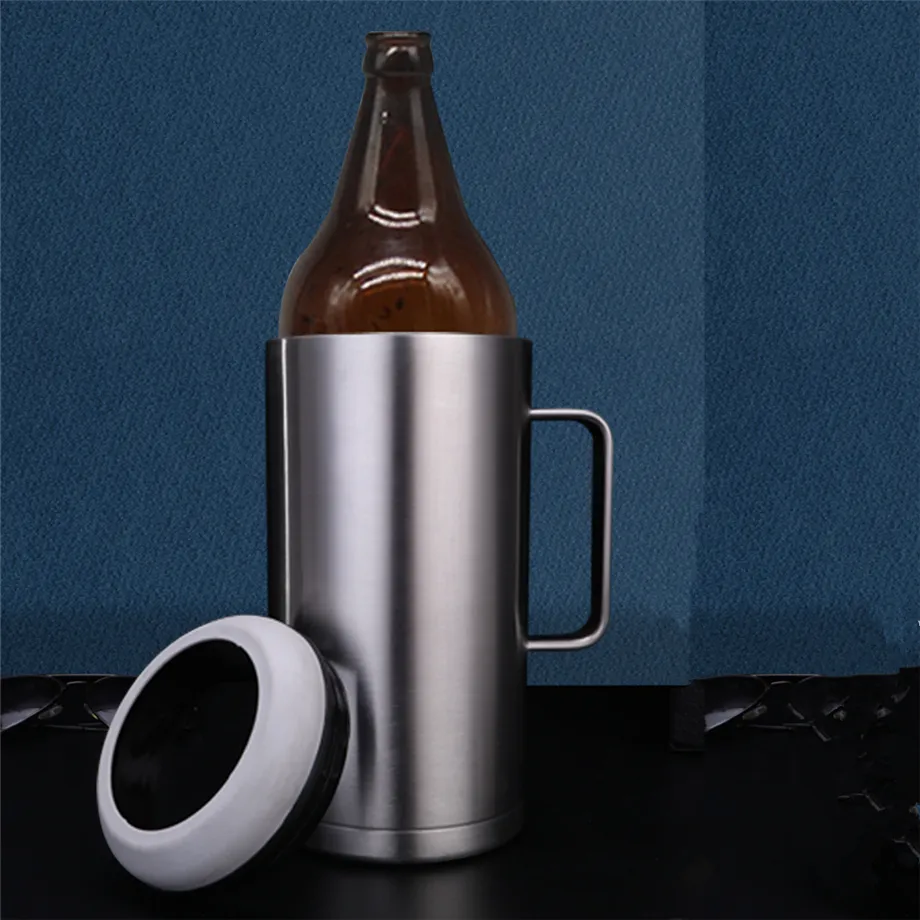 1.2L Mug 40oz Cooler Holder For 64oz Beer or 2L Coke Bottle Water Tumbler 18/8 Stainless Steel Cup 2 Walls Vacuum Insulated Super Big Drinkware