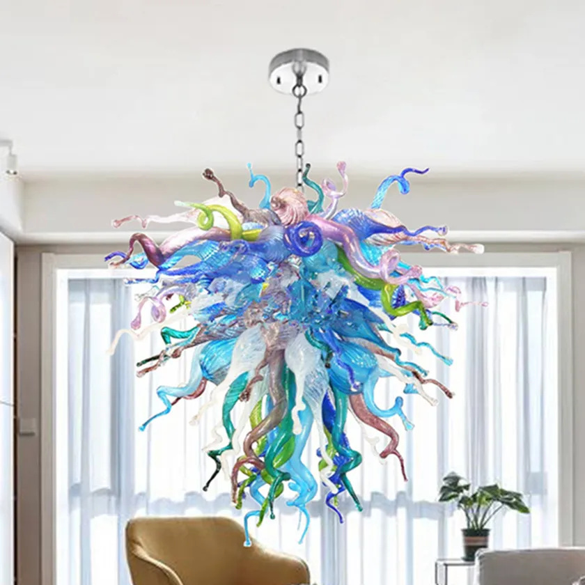 Villa Lustre Creative Lamps Multi Colored Hand Blown Glass Chandelier for Home LED Light Source High Quality Modern 32 By 34 Inches Chandeliers Pendant Lights