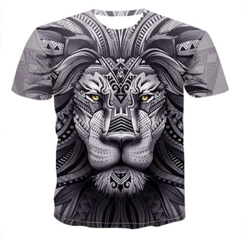 Summer T Shirts Męskie 2021 Moda 3D Druk Zwierząt Tshirt Mężczyźni Luźne Dorywczo Graficzny Lwa Wzór Ulica Tees Młodzieży Hip Hop Plus Size Topy