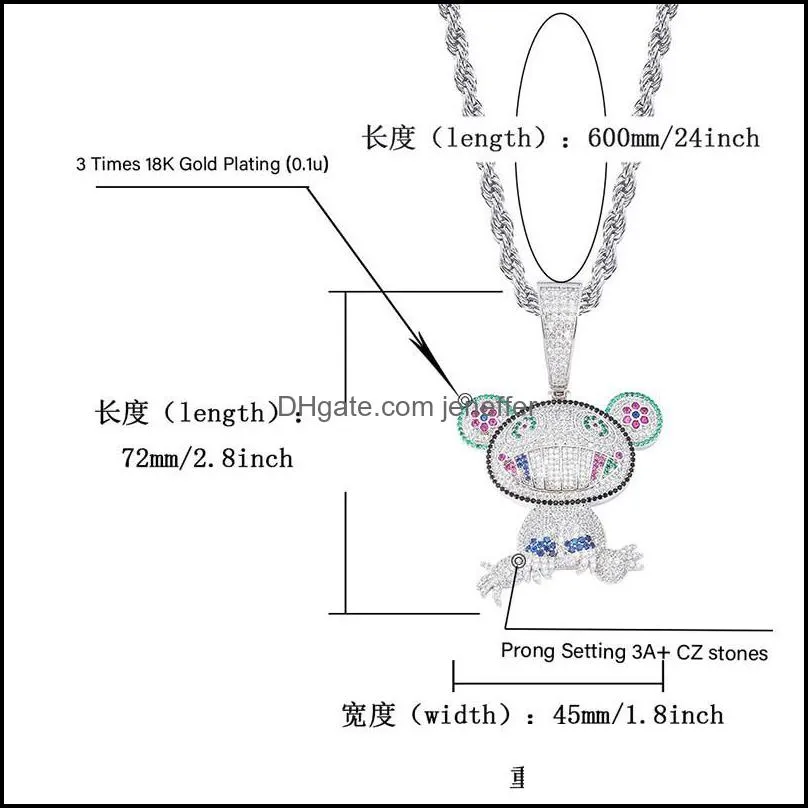 TOPGRILLZ Hip Hop Iced Out Frog Pendant Necklaces For Men Women Charm Chain Jewelry Gifts Full Micro Pave Zircon Necklaces Y1220