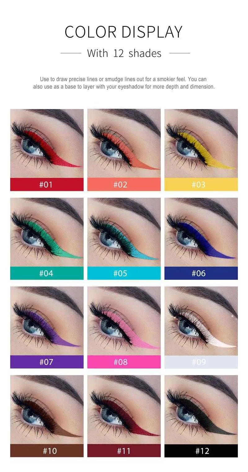 HANDAIYAN Matte Liquid Eyeliner Pencil Set Waterproof Rainbow Candy Color Eye Liner