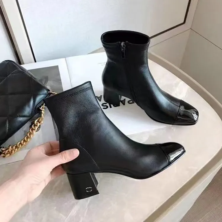 2021 latest women designer boots ankle Mar tin and nylon military style 100% leather thick winter high heels