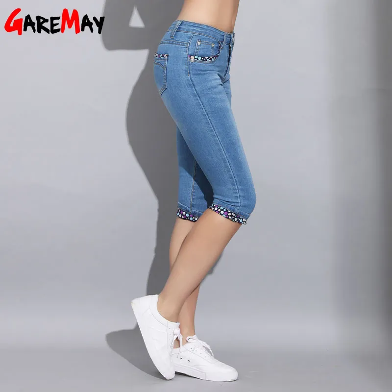 Elastic Waist Drawstring Side Buttons Capri Jeans Whiskering - Temu