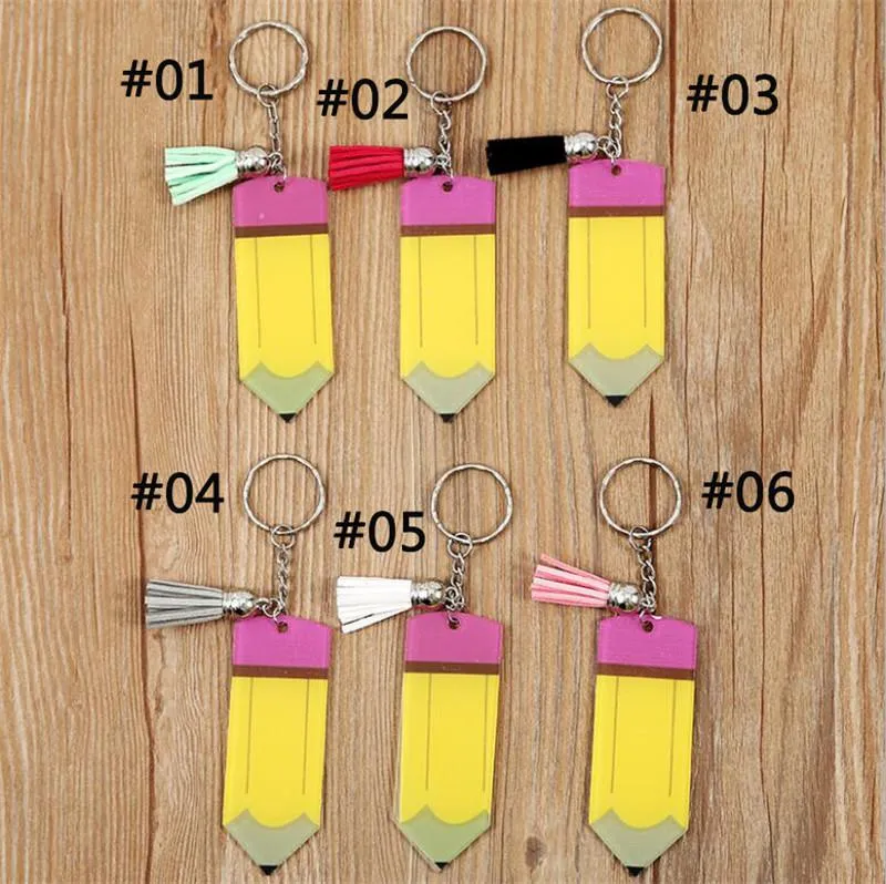 Pencil Christmas Keychain Favor Acrylic Tassel Key Ring Santa Claus Festival Gift Home Hanging Pendent