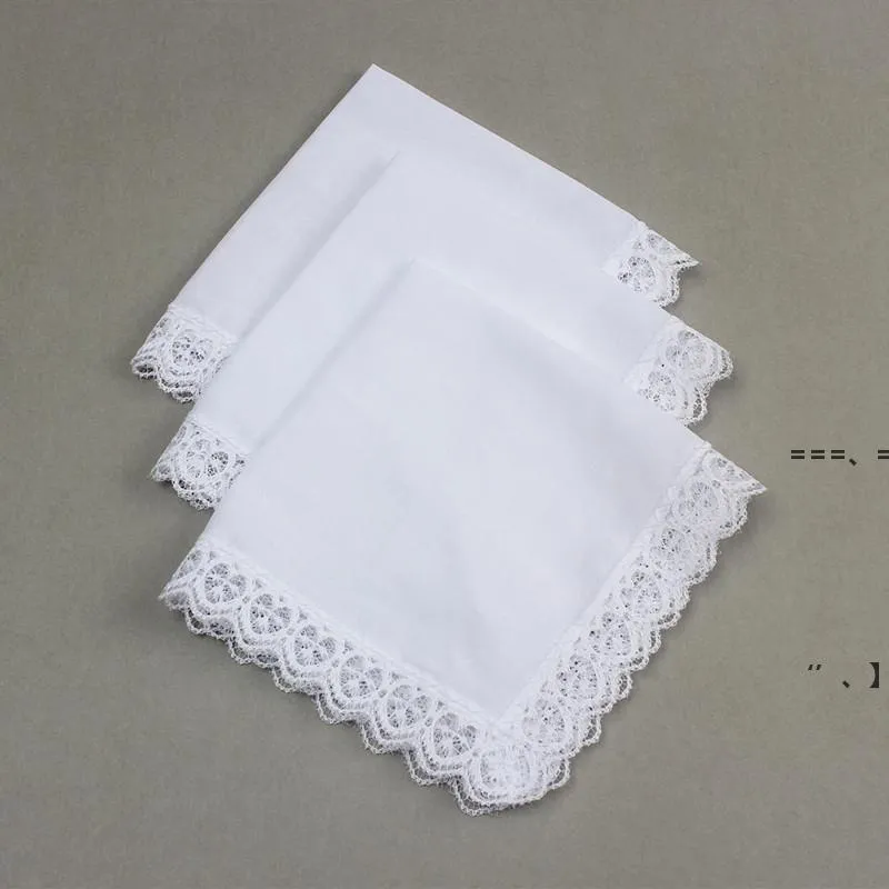 刺繍のヴィンテージレースエッジレディースhanky rrb13865と12ファッションの結婚式のブライダルハンドカチの白い綿のhankiesの新聞