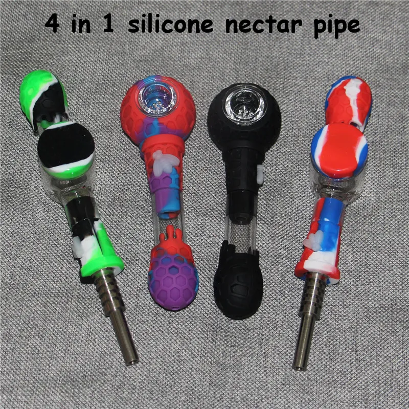 Silicone fumer main cuillère tuyau silicone bongs avec bol en verre épais brûleur à mazout Dab Rig cendrier