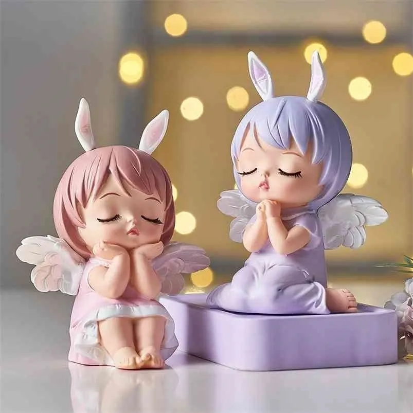 Cute Angel Figurines Resin Girl Statue Mini Garden Accessories Christmas Decorations Modern Home Decor Children Bedroom Decor 210811