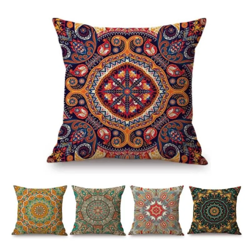Bohe Mandala Fashion Floral Pattern Design Mediterranean Style Sofa Decorative Pillow For Living Room Linen Chair Cushion Cover Cushion/Deco