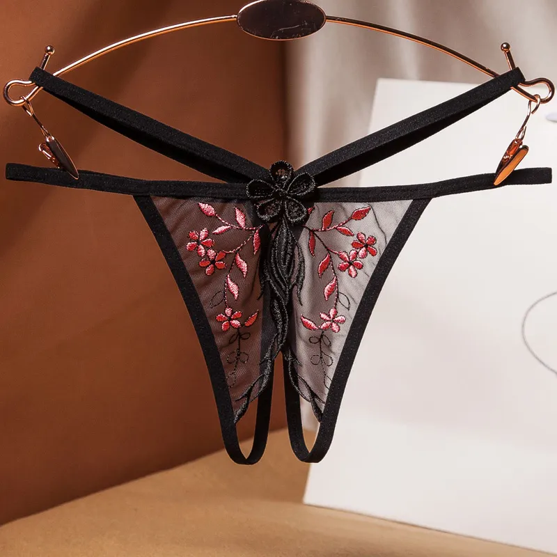 Tangas con entrepierna abierta a la moda para mujer bragas bordadas ropa interior transparente para ni as Bikini Sexy tangas calzoncillos