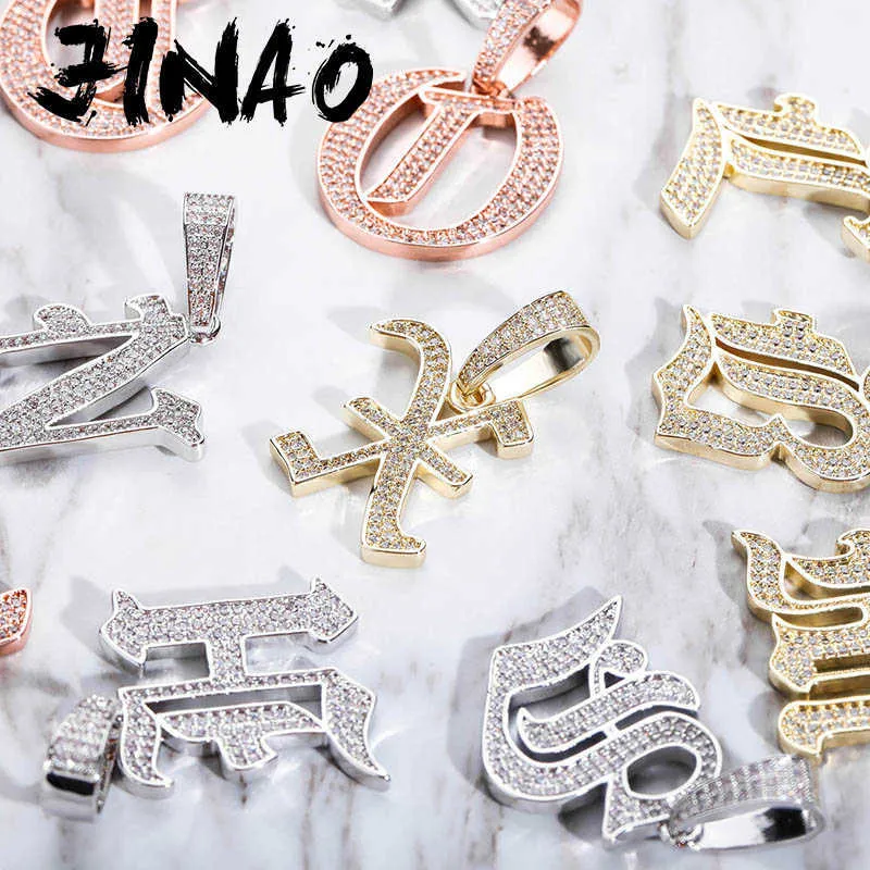 JINAO A-Z Buchstaben Namen Anhänger Halskette Iced Out Zirkonia Kette Hip Hop Schmuck Frauen und Männer Geschenk