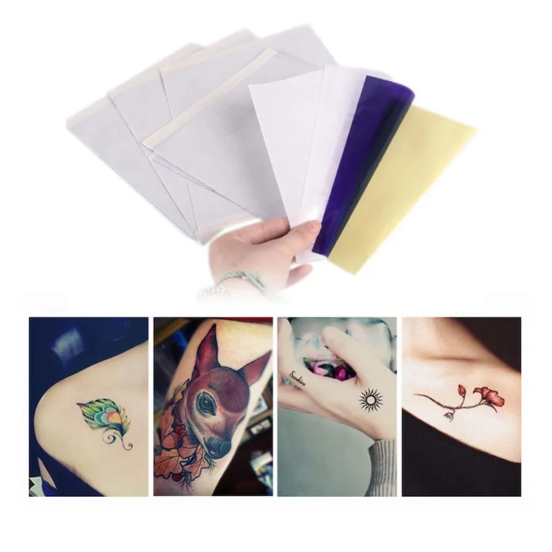 100 feuilles / lot de papiers de transfert de tatouage format A4 papiers de pochoir de copieur thermique de tatouage pour accessoires de machine de transfert de tatouage J022 DHL gratuit