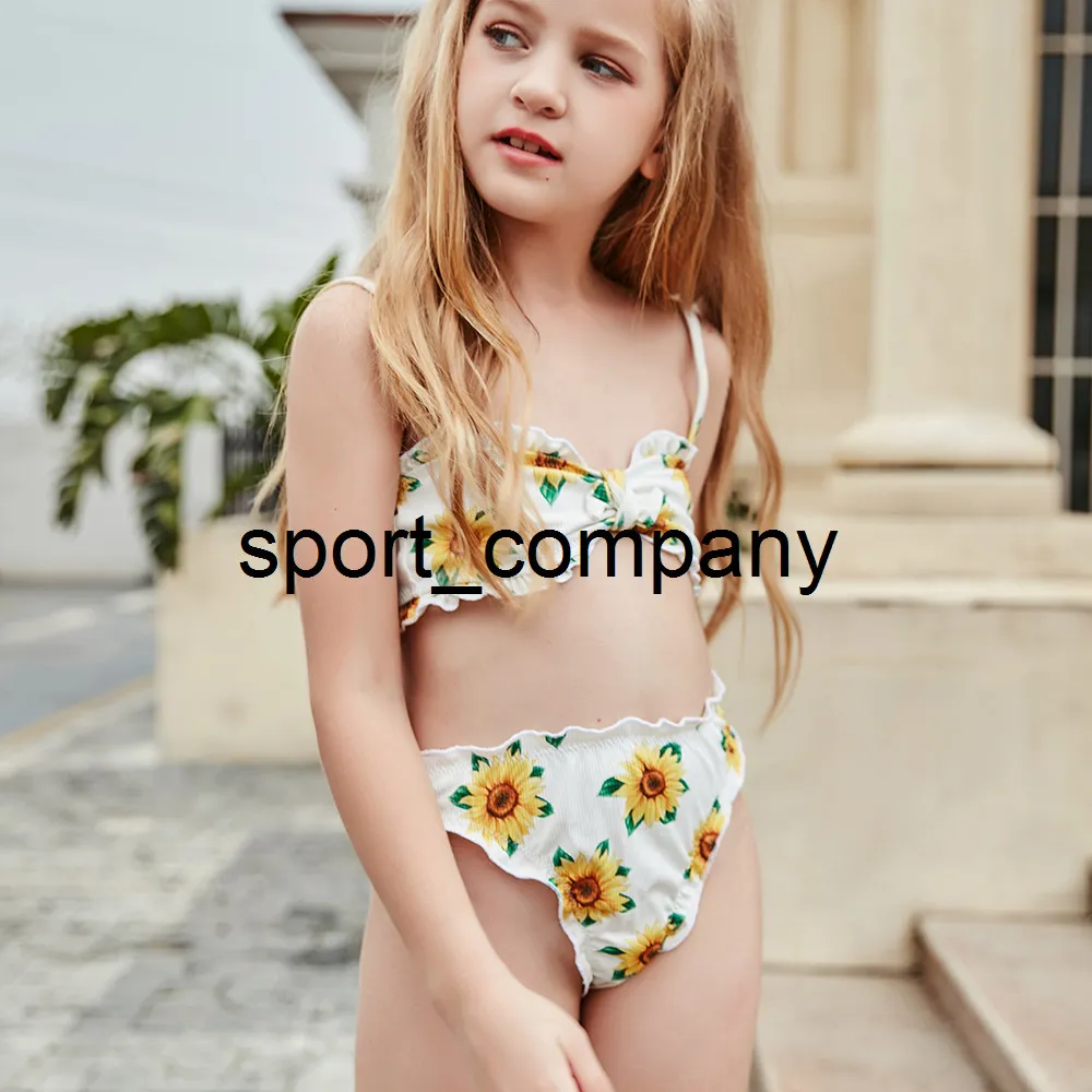 5-14 ans fille maillot de bain enfants tournesol adolescente Bikini  ensemble imprimer volant deux pièces maillots de bain pour enfants enfant  en bas