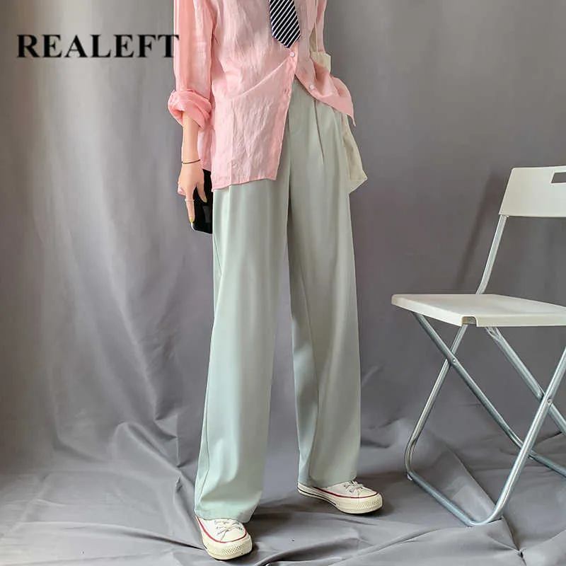 REALEFT Summer 2021 New Women's Wide Leg Pants High Waist Elegant Long Suits Pants Female Work Casual Loose Office Trousers Q0801
