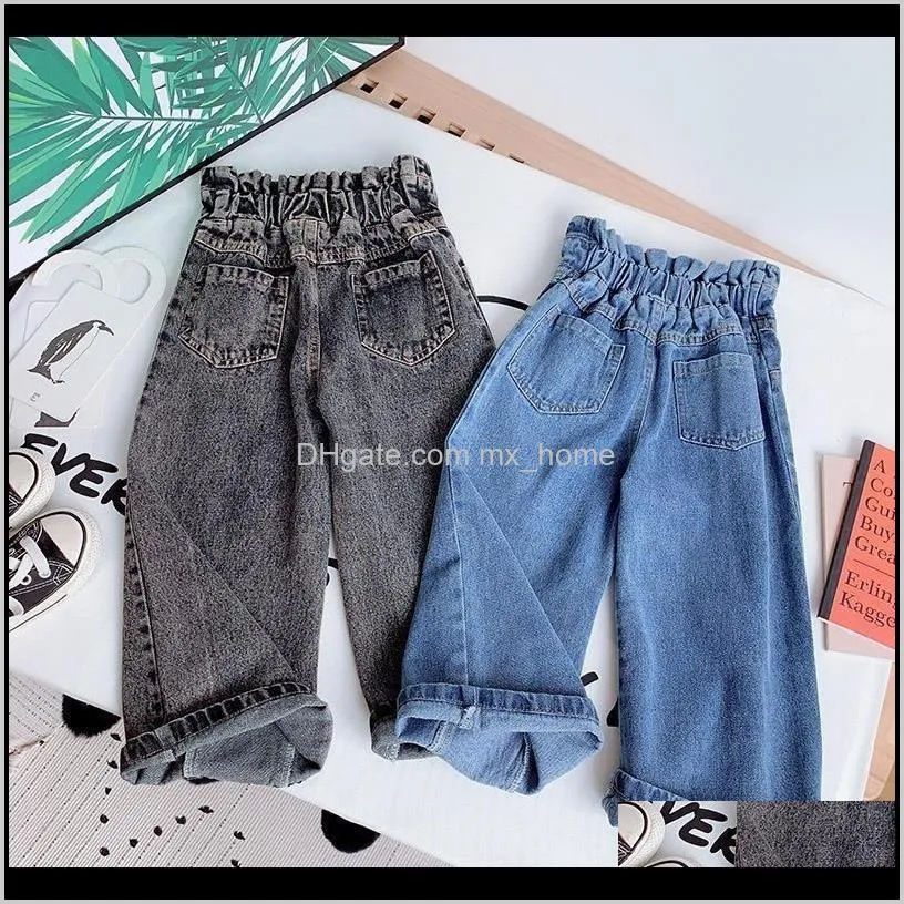 spring autumn girls jeans baby denim pants kids wide leg trousers children bottoms streetwear high waist bud buttons 3-14 pants 201204