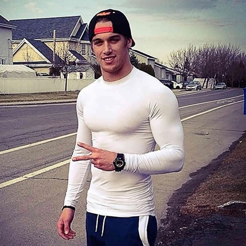 Running T-shirt Sportswear Tight Long Sleeve Fitness Men Compression Shirt Jogging Quick Dry Exercise Training Tees Gym Clothing 210421