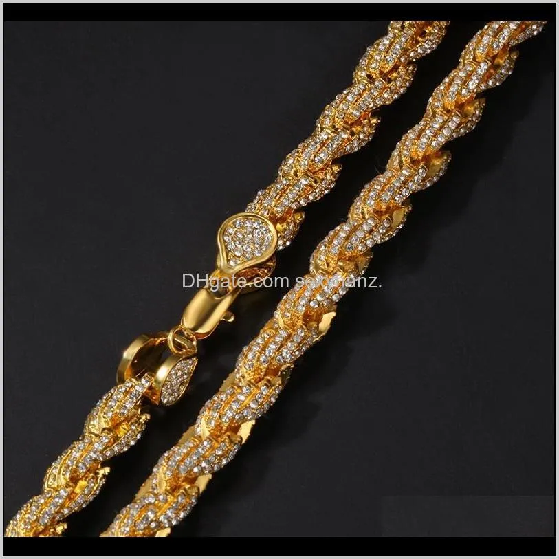 iced out chains necklaces fashion hip hop bling chain jewelry men rose gold silver twist necklace