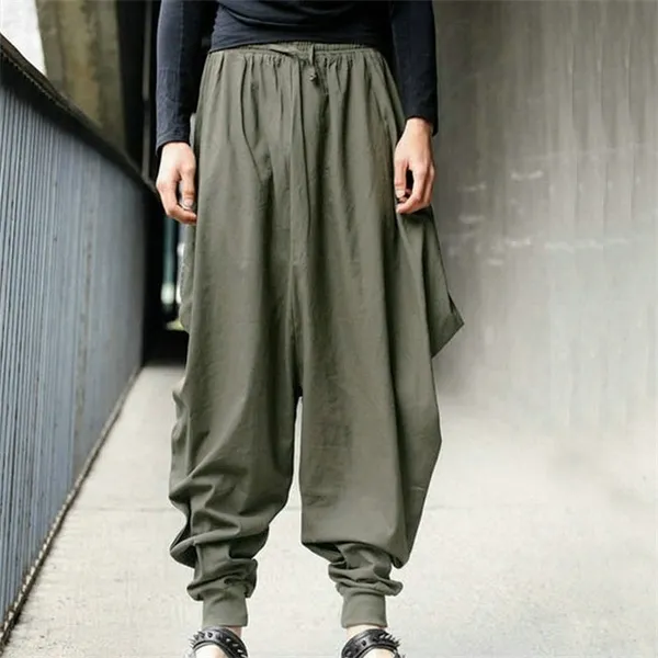 Stile giapponese S-5XL Samurai Cross-Pantaloni da uomo con cavallo basso Pantaloni stile harem in cotone allentato Pantaloni larghi della tuta Hiphop Dance Pantaloni larghi X0615