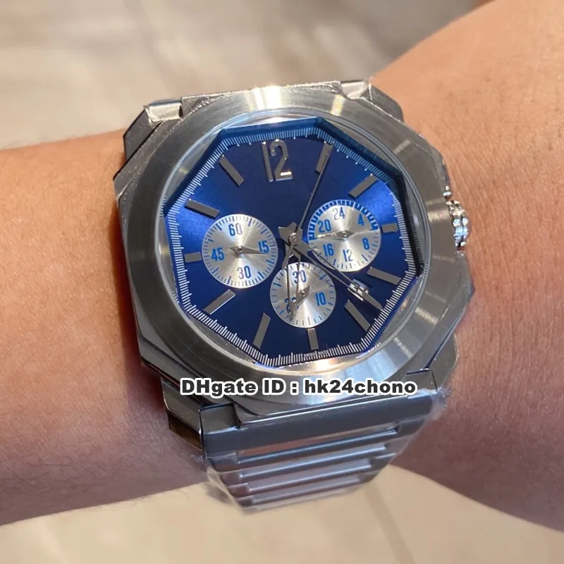 2 Styles 41mm Octo 103467 OS Cronografo al quarzo Orologio da uomo Quadrante blu Cassa argento Orologi sportivi da uomo di alta qualità Bracciale in acciaio inossidabile