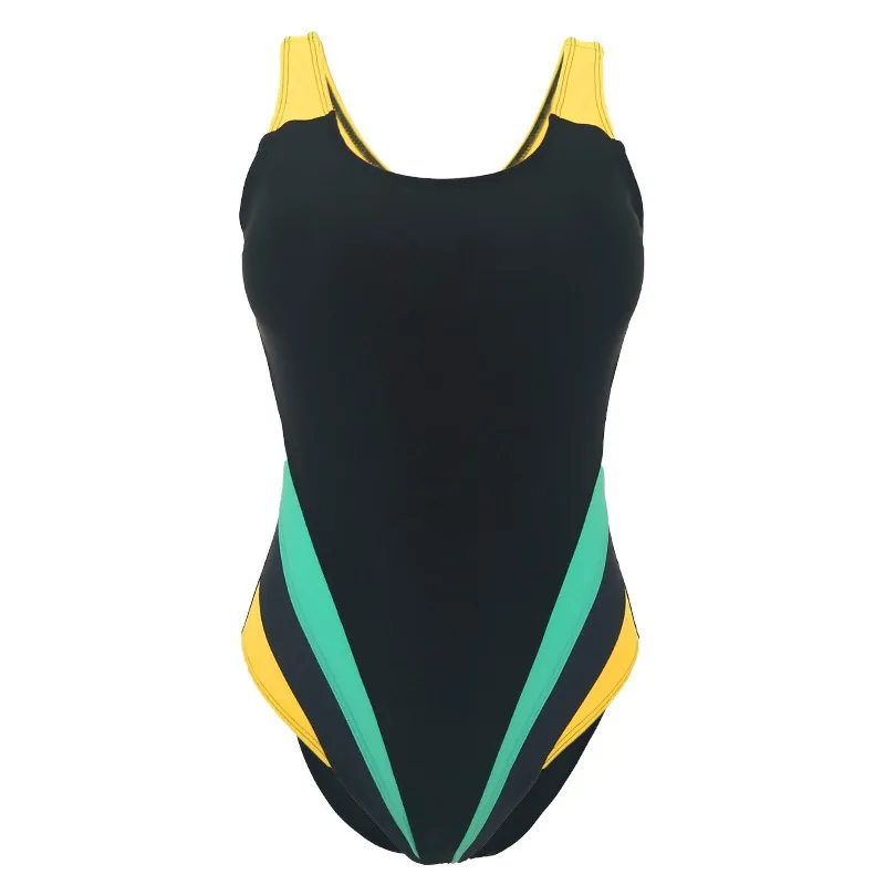 Duży rozmiar Sportowy Swimsuit Kobiety Wysokie Cut Sexy Racer Powrót Stroje Kąpielowe Drukuj Noszenie Plaży Plus Jumpsuit Black 210520