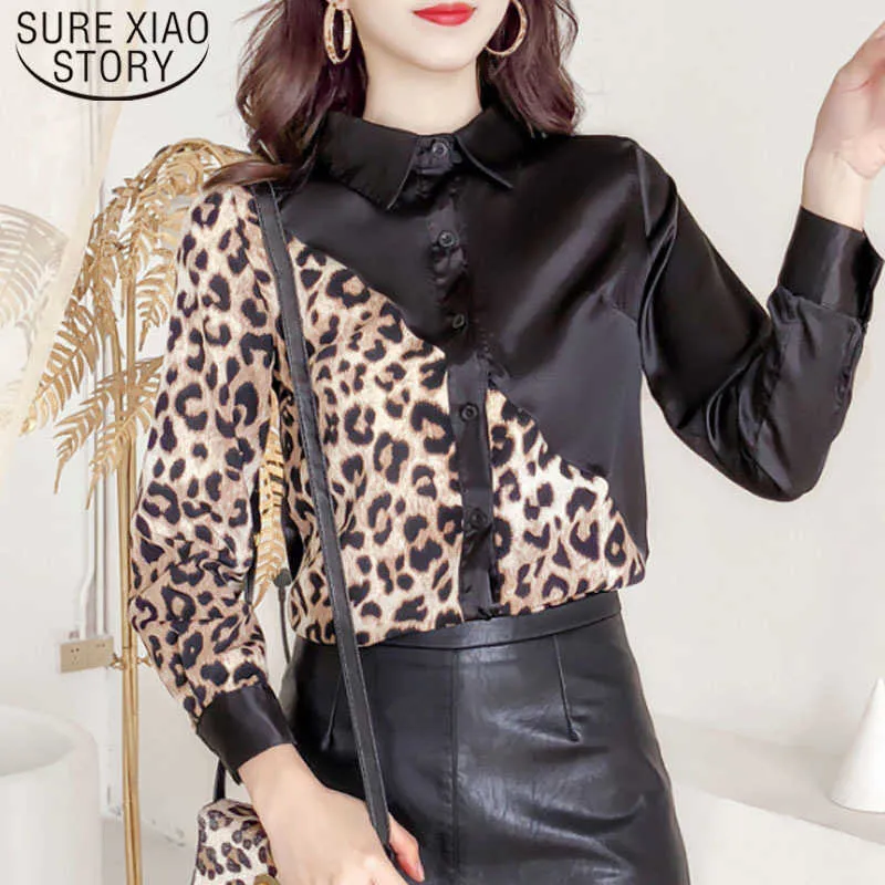 Fashion Long Sleeve Leopard Women Tops Women Chiffon Blouses Turn-down Collar Casual ladies tops Women Clothing 5704 50 210527