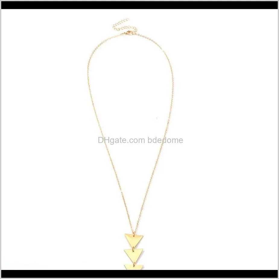 fashion jewelry three triangle pendant contacted gold and silver plated with metal chain women sweater necklace