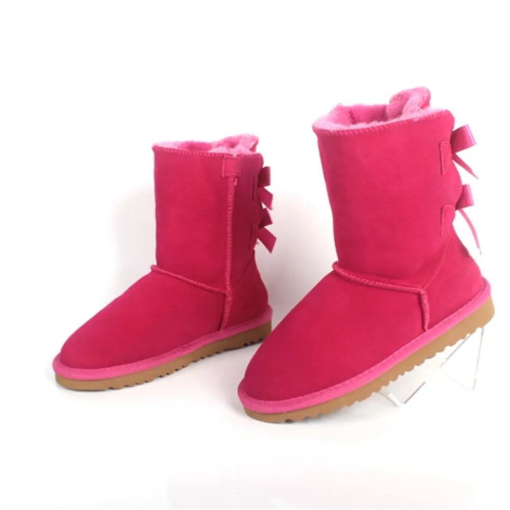 Enfants enfants bottes De neige WG Bailey Bows chaud hiver filles chaussures enfant en bas âge garçons baskets en cuir véritable tout-petits botte solide Botas De nieve