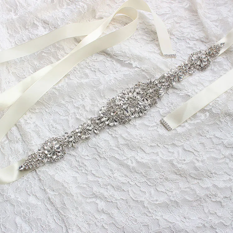 Wedding Sashes Bride Bruids Jurken Belts Rhinestone Crystal Ribbon Prom Handmade Silver Sashes