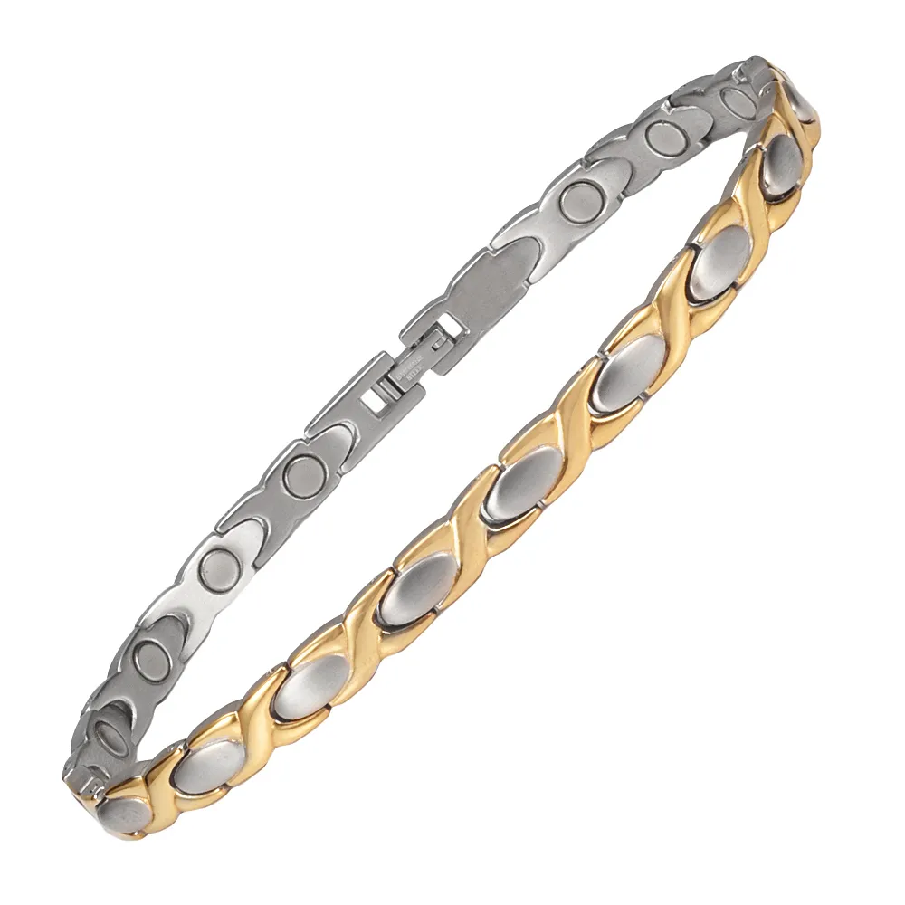 Bracelet de cheville magnétique bicolore pour femme avec 17 aimants de guérison ou santé 5 en 1 24-25 cm/6 mm