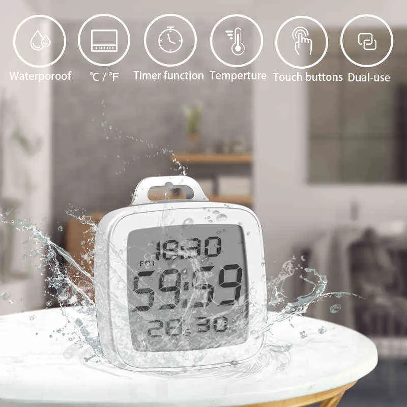 Shower Clock Digital Bathroom Wall Clock Wall Timer Clock Waterproof Large LCD Screen Temperature Humidity Shower Hanging Clocks H1230