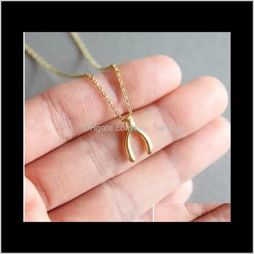 Wishing Bone Necklaces Gold /Silver Filled Good Luck Pendant Choker Necklaces Party Gift Idea Delicate Womens Simple Necklaces