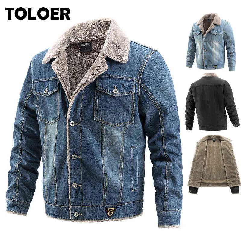 Plus fluwelen dikke denim jas mannen casual revers katoenen jeans jassen mannelijke bontkraag warme winter cowboy heren jassen en jassen y1109