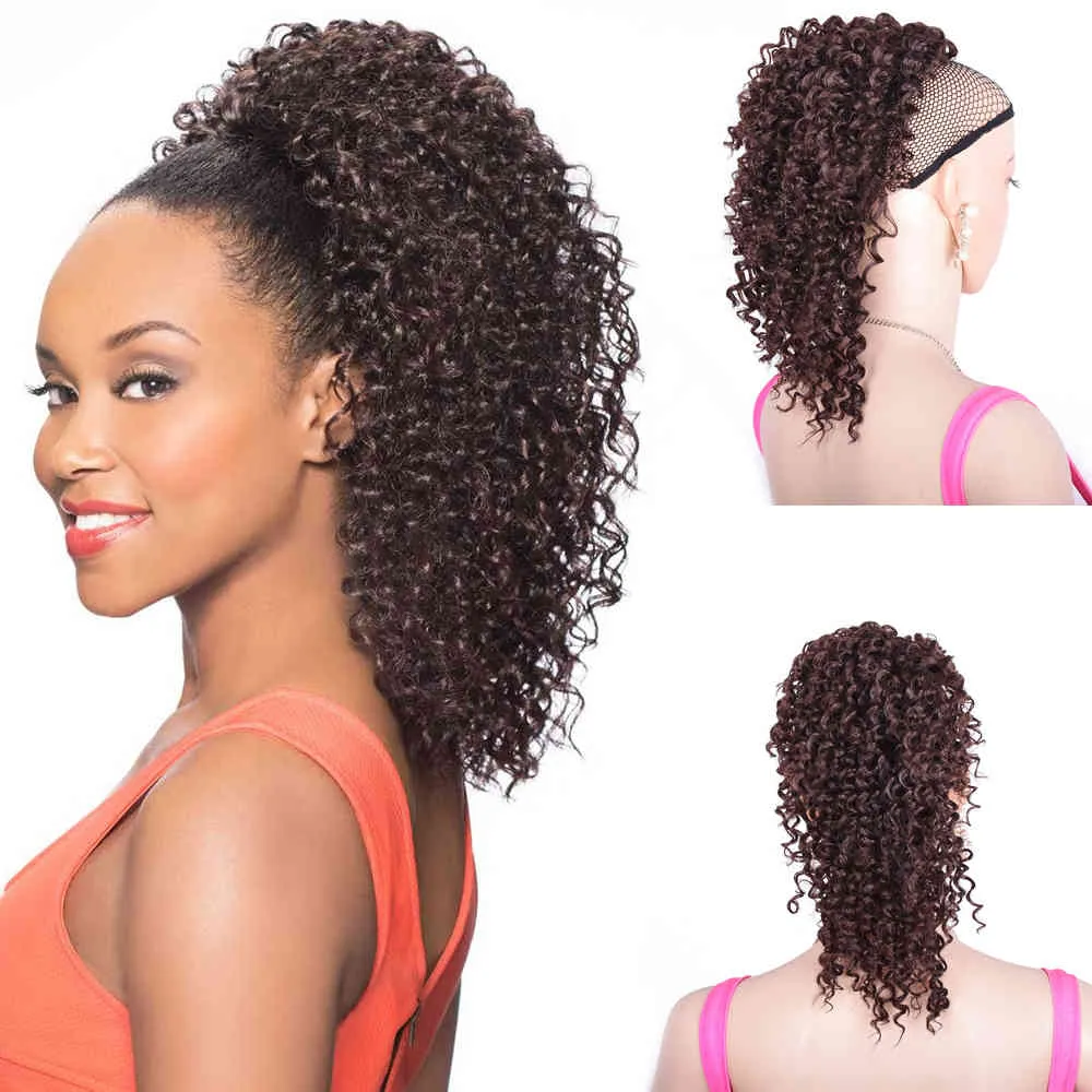 10 Zoll kurze Kordelzug-Pferdeschwanz-Perücke, Puff-Afro-Kinky-Curly-Haarteil, synthetische Clip-in-Pferdeschwanz-Afroamerikaner-Haarverlängerung