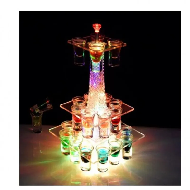 Färgglada lysande LED Crystal Eiffel Tower Cocktail Cup Holder Stand VIP Service S Glass Glorifier Display Rack Party Decor266U