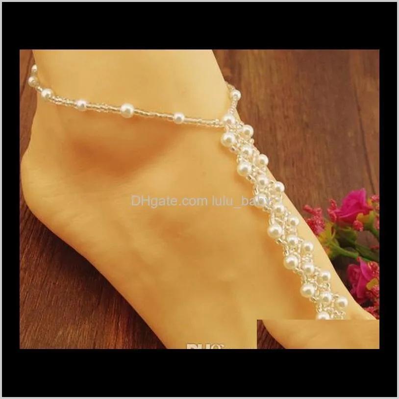 european and american jewelry beach pearl connection toes elastic anklet