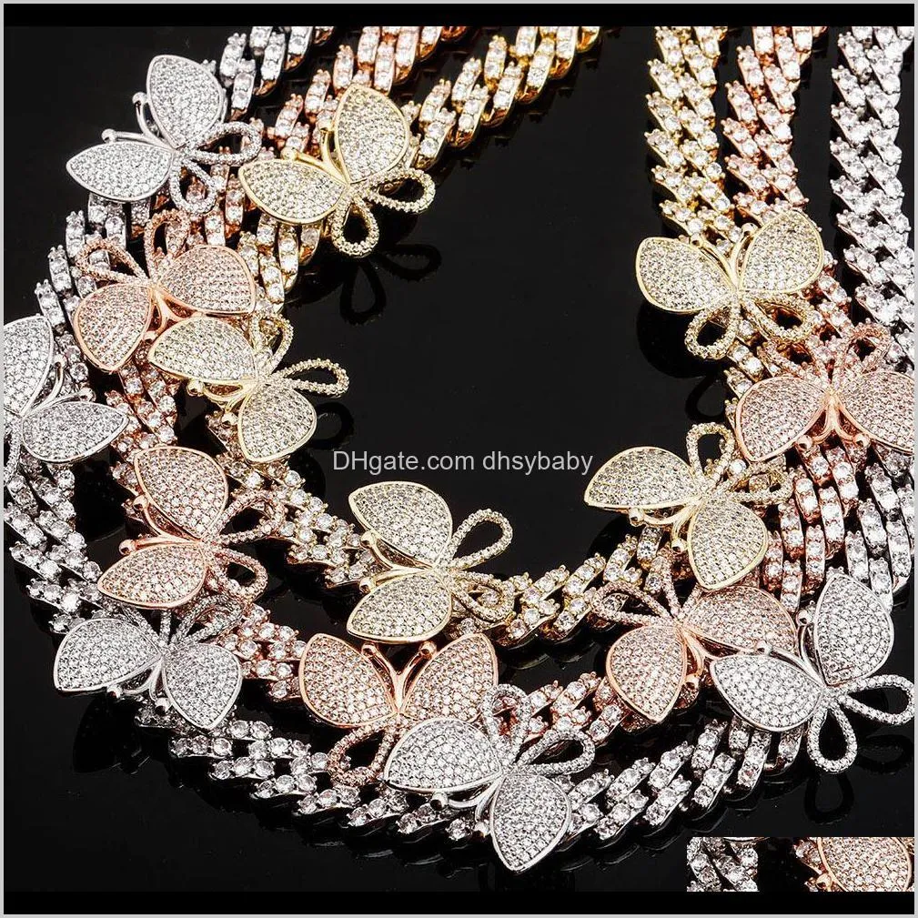 Ketten Halsketten Anhänger Drop Lieferung 2021 Luxus Designer Schmuck Frauen Halskette Schmetterling Charme Hip Hop Bling Diamant Cuban Link Iced O