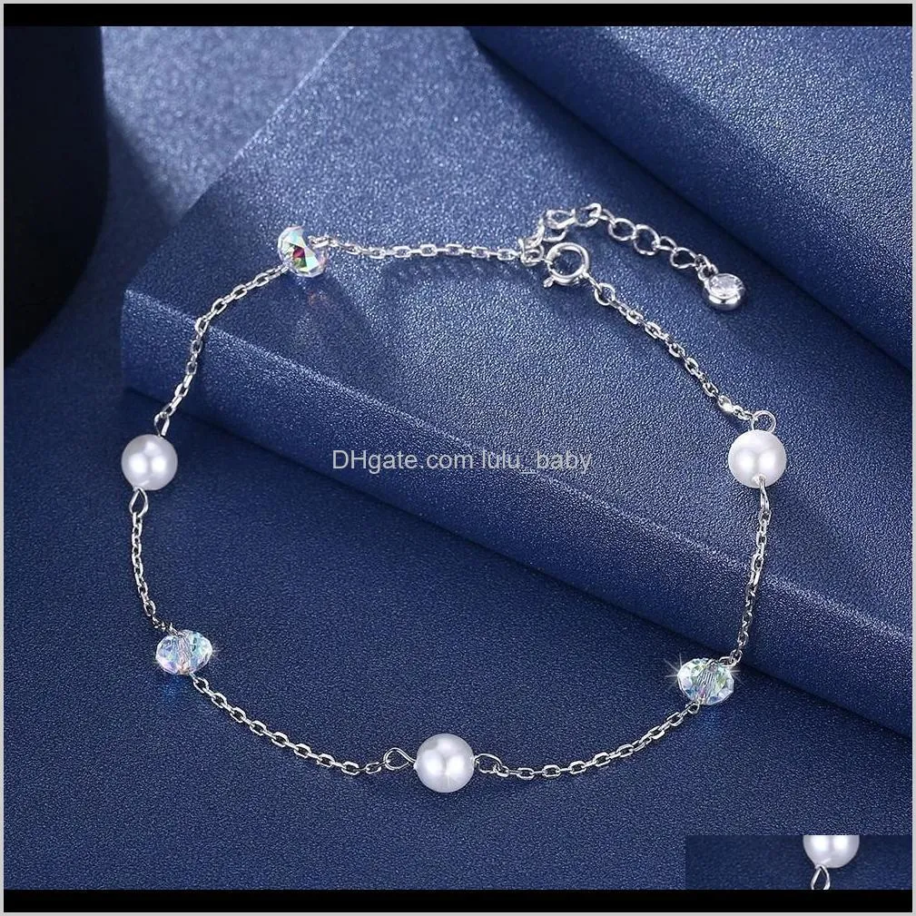 anklets silver 925 jewelry sparkling crystal with pearl beads anklets office/ career style 925 sterling silver anklet bracelets f1219