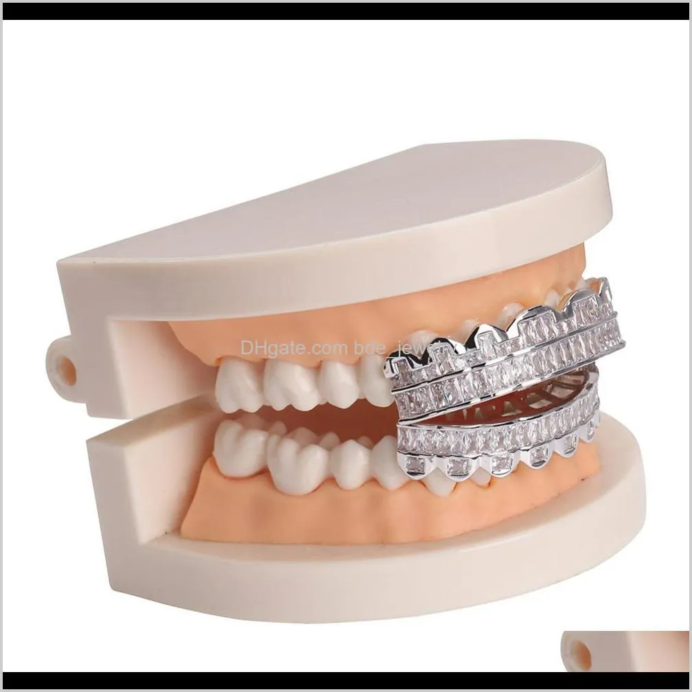 new plated hip hop teeth grillz top & bottom grills set with silicone real shiny grill sets bling a+++ cubic zircon