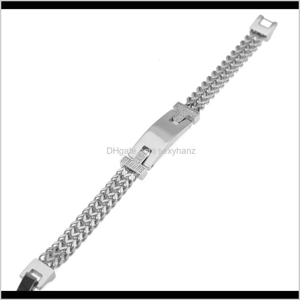 10mm mens gold stainless steel chain link bracelet hip hop style inlay zircon wristband bangle fashion punk jewelry 20cm