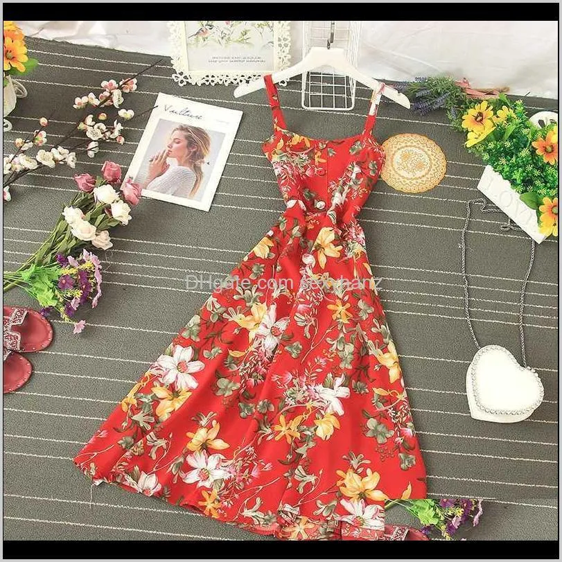 fitaylor summer sexy spaghetti strap floral print long dress women ruffled button boho high waist slim beach dress vestidos