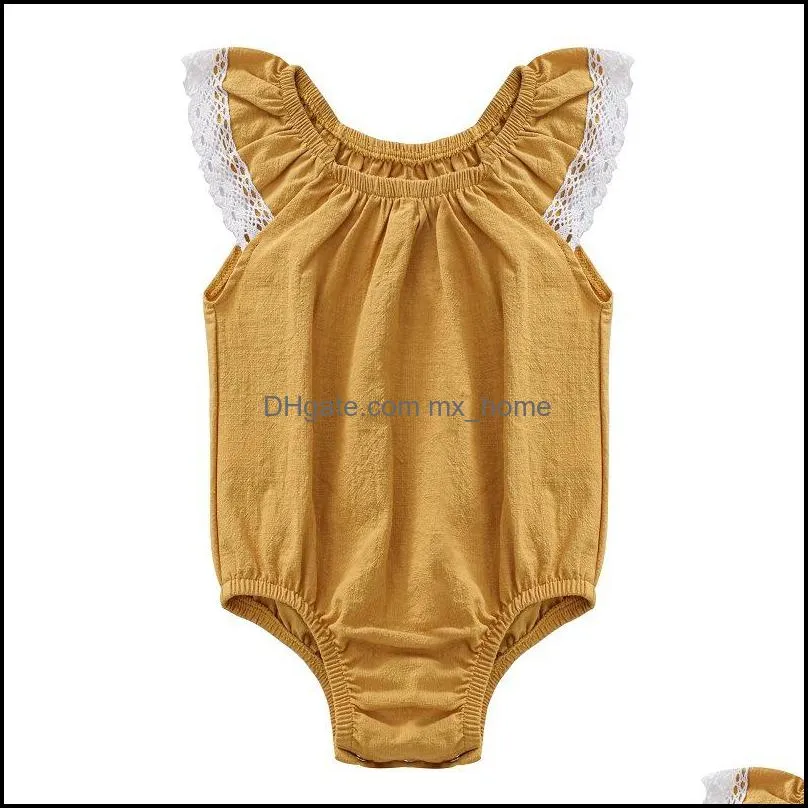 kids Rompers girls lace fly sleeve romper infant toddler solid color Jumpsuits summer fashion Boutique baby Climbing clothes Z5627
