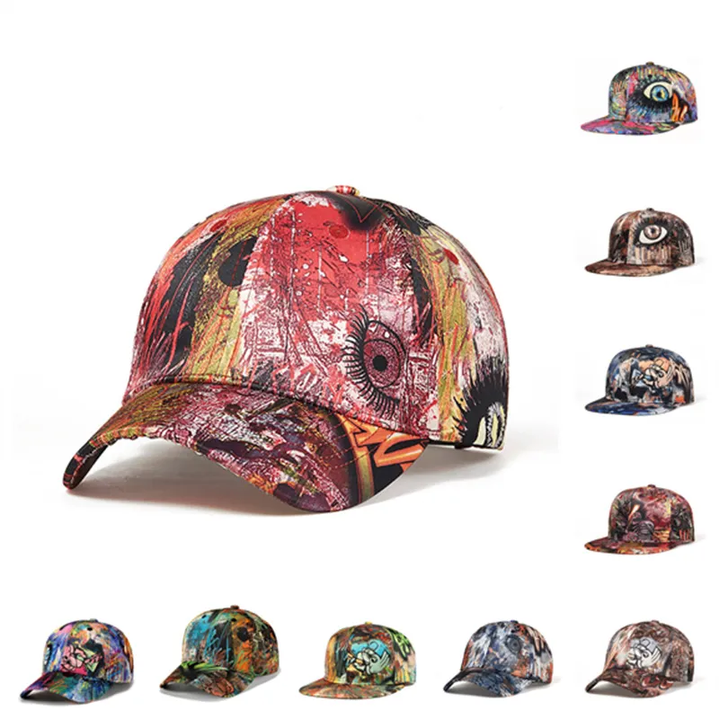 2021 3D Doodle Flat längs Hip Hop Hat Skull Abstrakt Graffiti Baseball Cap