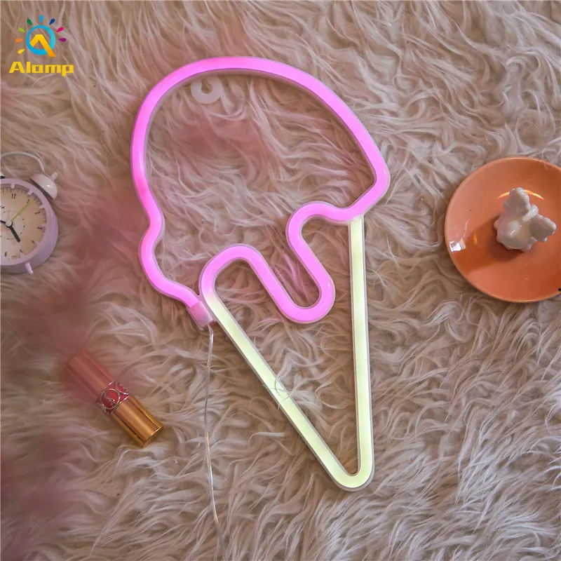 Neon Sign Ice Cream Shape Summer Cone LED Decoration Tape Light USB Battery Operated Wall Hanging for Room Party Store Decor