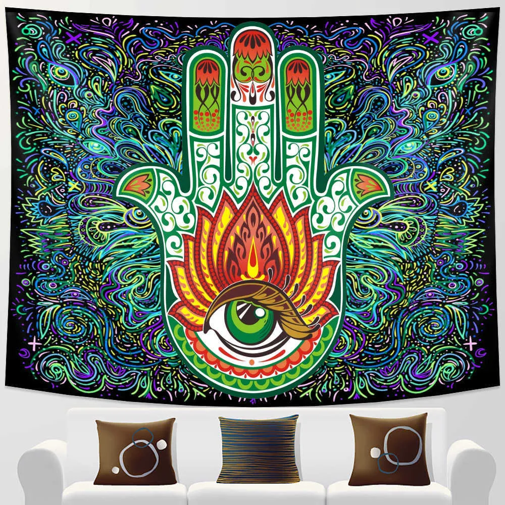 Indian Buddha Meditatie Psychedelische Scène Home Decor Tapestry Boheemse Hippie Slaapkamer Bed Blad Mandala Sofa Deken 210608