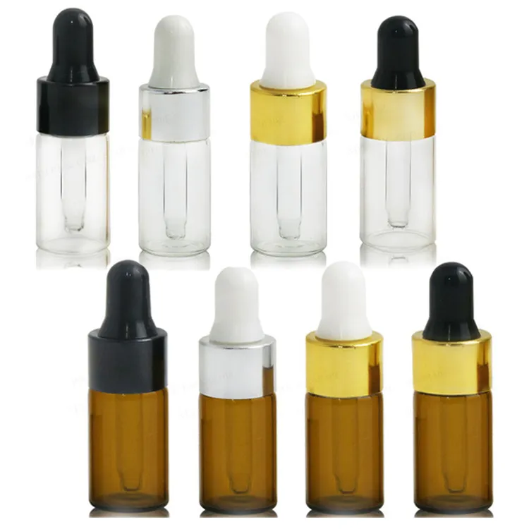 Flacone di olio essenziale per aromaterapia da 5 ml Flacone contagocce in vetro trasparente/ambrato portatile con fiale contagocce in vetro