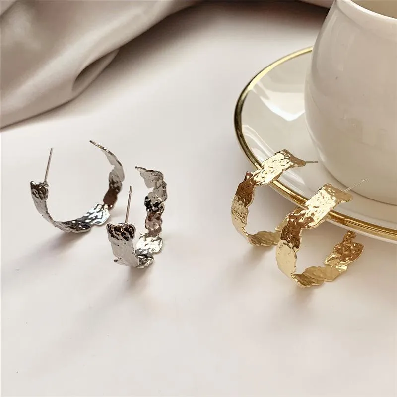 Stud S925 Silver Needle Korea Elegant Simple Irregular C- Shaped Metal Ear Ring INS Normcore Style Earrings Women's Jewelry