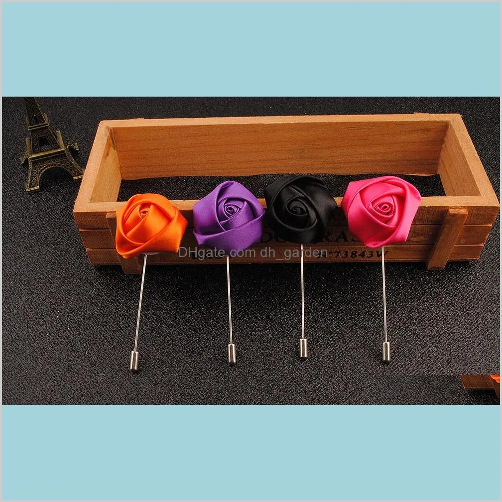 classic brooches handmade cloth rose flower brooch boutonniere long stick brooches for men women`s clothes accessories party